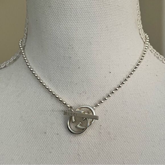 GUCCI Toggle Choker /Necklace Double G Ball Chain Interlocking Silver NEW - Picture 1 of 6